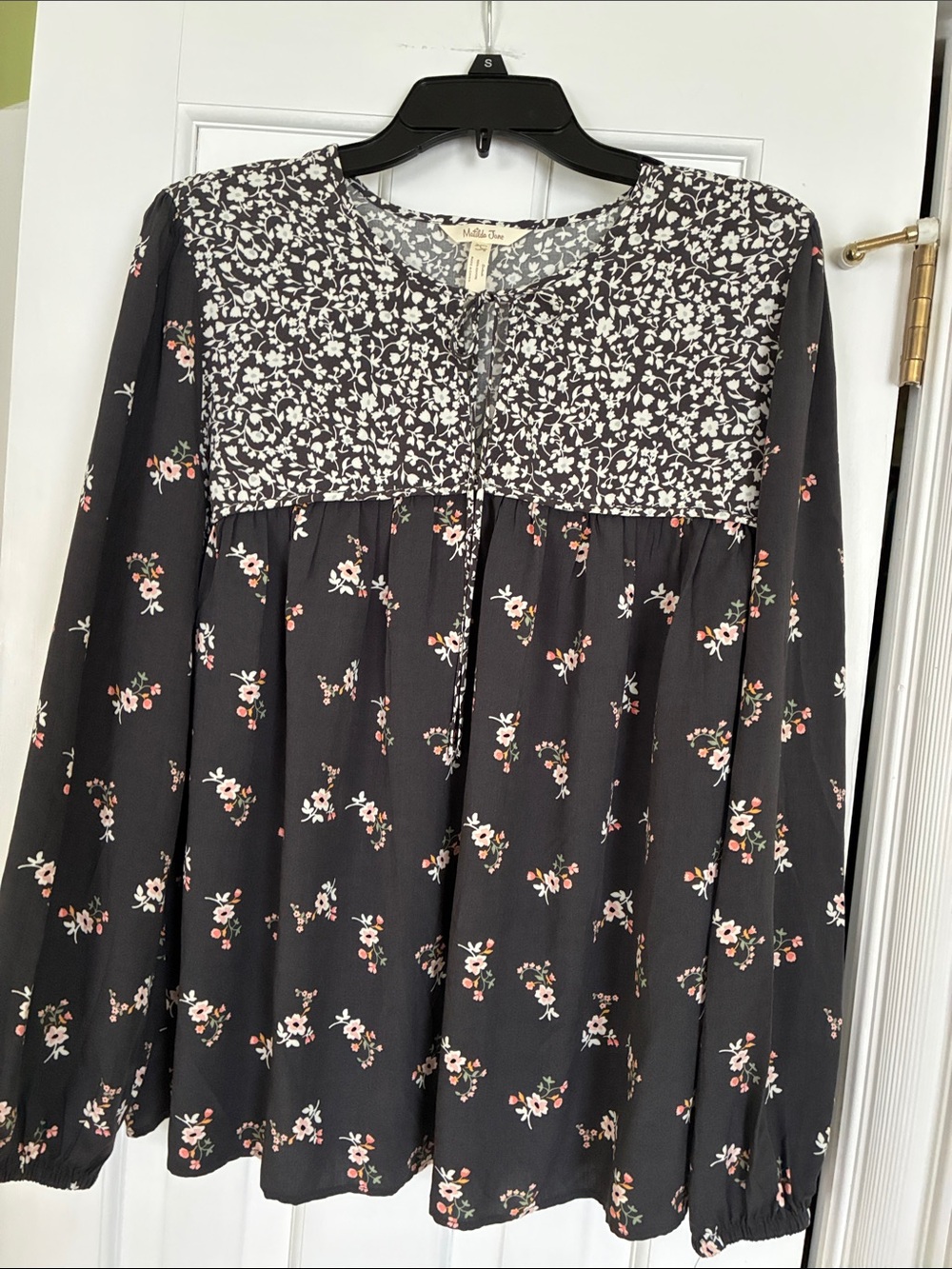Matilda Jane Black Floral Mixed-Print Peasant Blouse